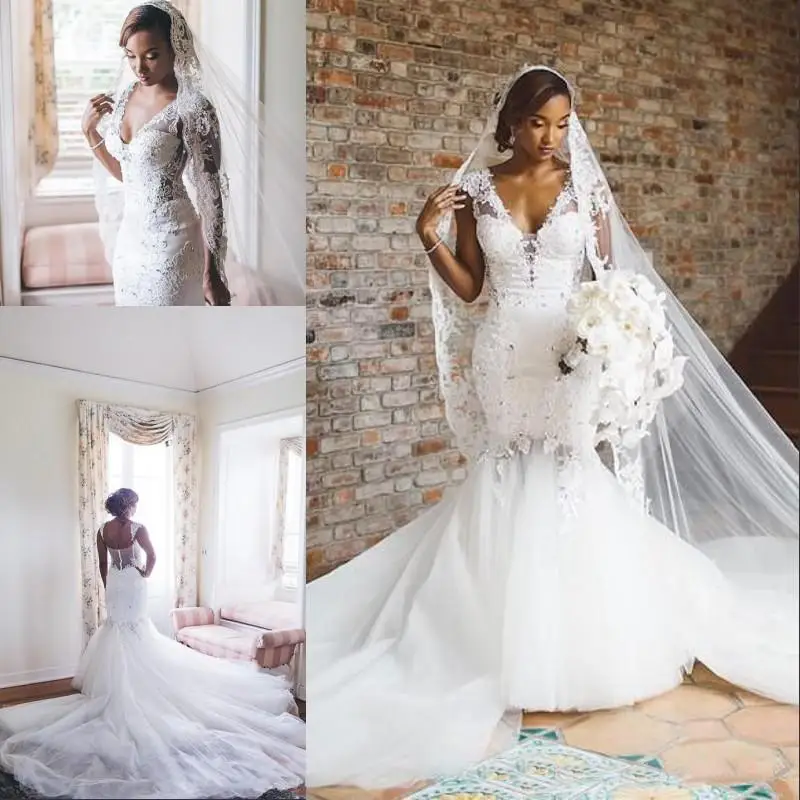 Plus Size Mermaid Wedding Dresses V Neck Lace Applique Beads Cap Sleeves Country Bridal Gowns Sweep Train robes de mariee
Plus Size Mermaid Wedding Dresses V Neck Lace Applique Beads Cap Sleeves Country Bridal Gowns Sweep Train robes de mariee