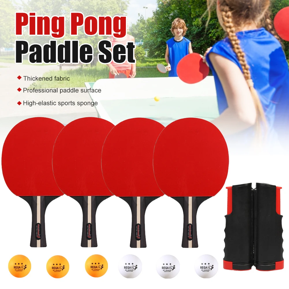 Professional Double-Sided Rubber Table Tennis Racket Set with 4 Ping Pong Paddles + 1 Net+6 Balls Pingpong Bat More Funny!
Professional Double-Sided Rubber Table Tennis Racket Set with 4 Ping Pong Paddles + 1 Net+6 Balls Pingpong Bat More Funny!