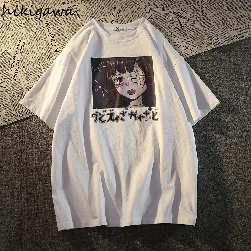 Hikigawa японская мода короткий рукав Футболка женская 2021 Лето Harajuku Стиль милая