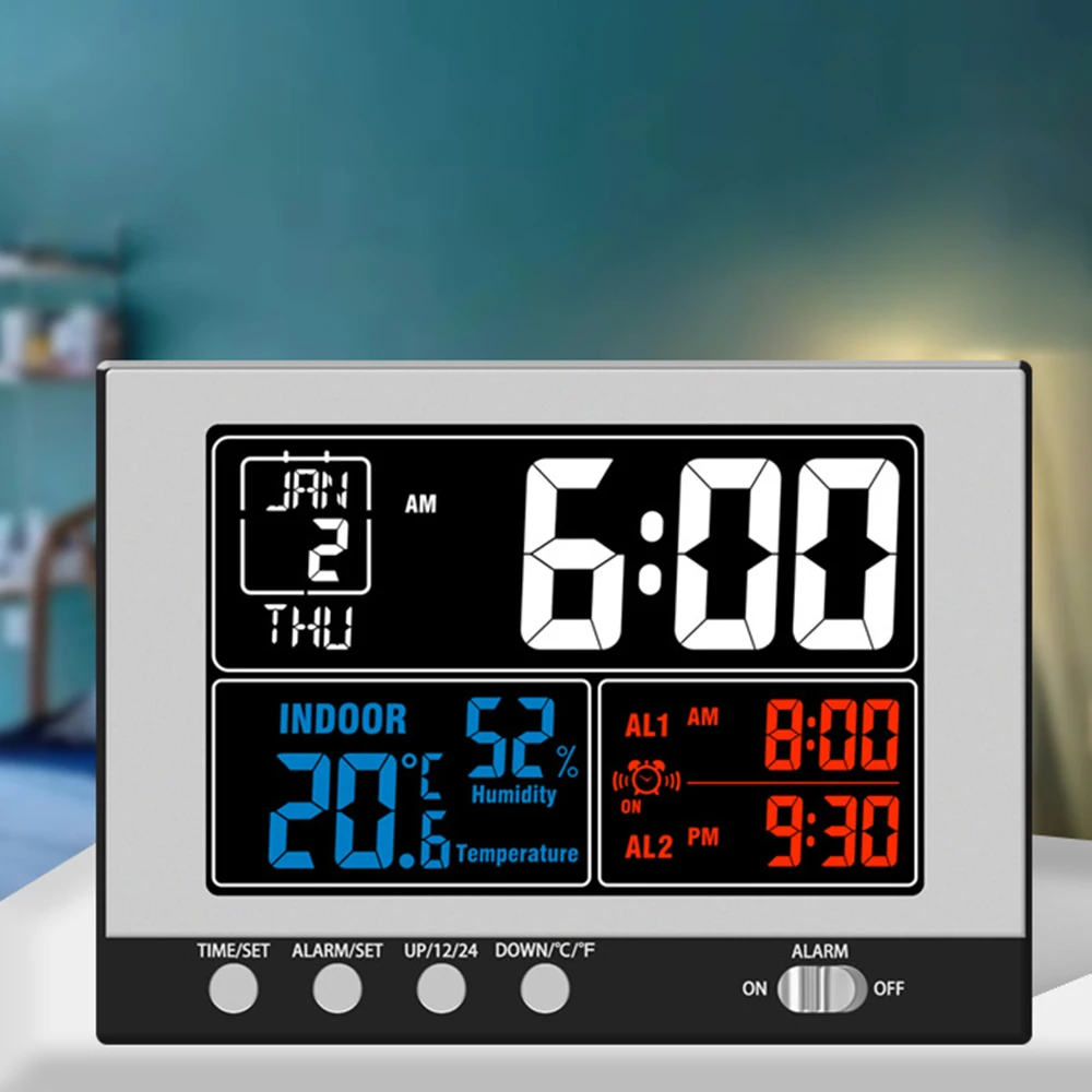 Digital Clock Indoor Thermo-Hygrometer Thermometer Hygrometer Large Color Display Backlight Perpetual Calendar Alarm and Snooze
Digital Clock Indoor Thermo-Hygrometer Thermometer Hygrometer Large Color Display Backlight Perpetual Calendar Alarm and Snooze