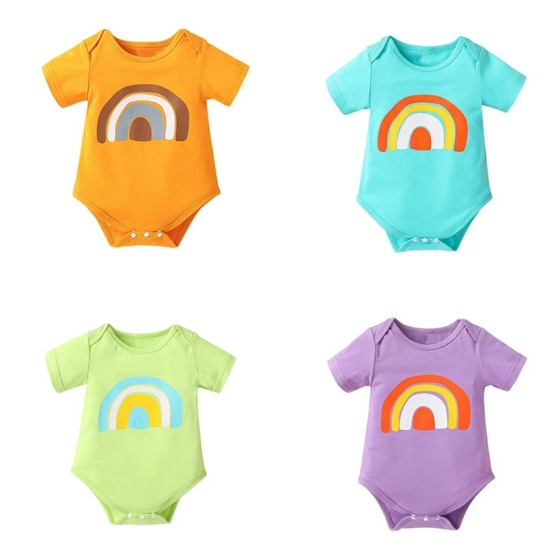 2021 Newborn Cute Girls Clothes Baby Girl Romper Summer Candy Color Short Sleeve Triangle Romper Infant rainbow print bodysuit
2021 Newborn Cute Girls Clothes Baby Girl Romper Summer Candy Color Short Sleeve Triangle Romper Infant rainbow print bodysuit