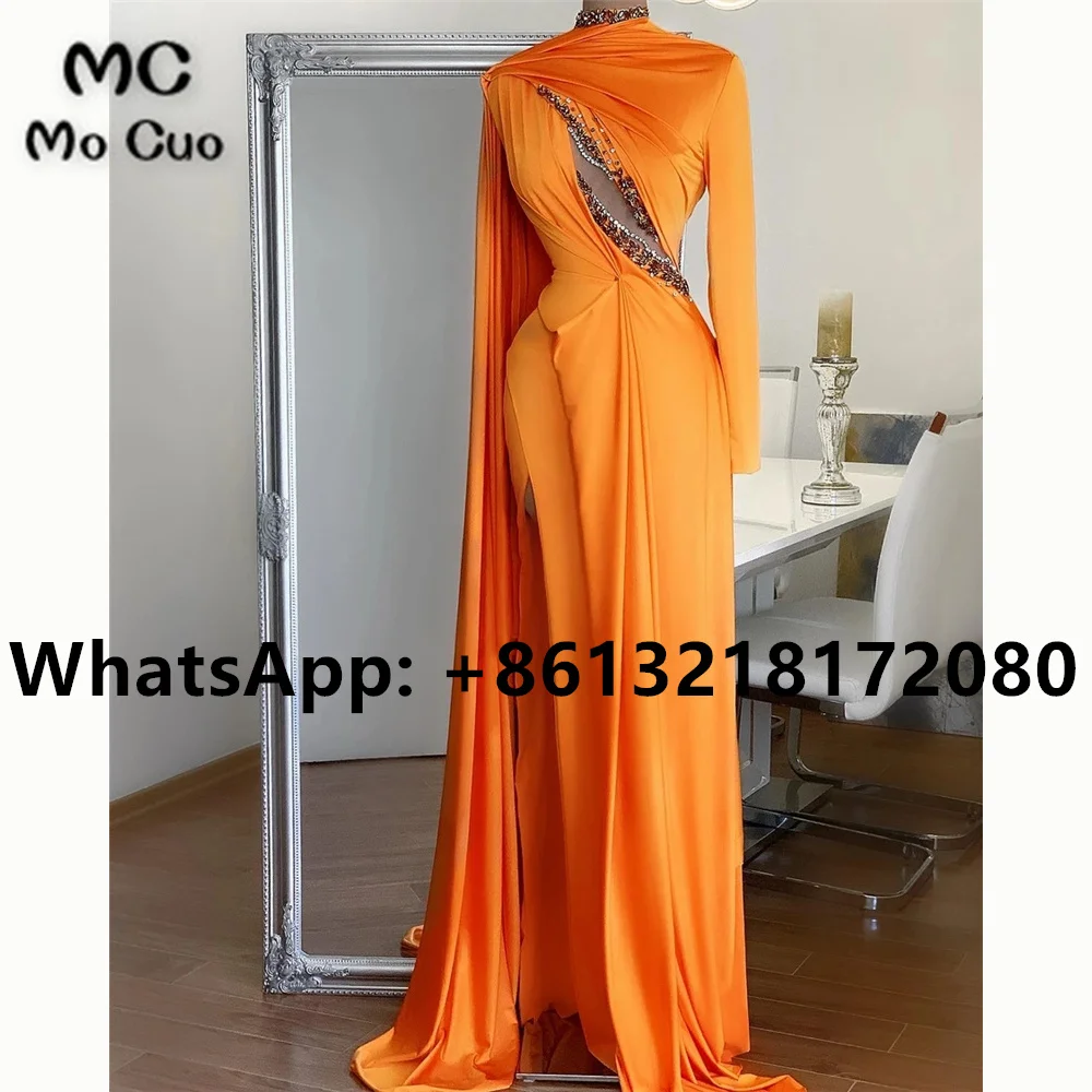 2021 Elegant Orange Prom Evening Dresses Long Sleeves Crystals Beaded Robe De Soiree Sheath Prom Party Dress
2021 Elegant Orange Prom Evening Dresses Long Sleeves Crystals Beaded Robe De Soiree Sheath Prom Party Dress