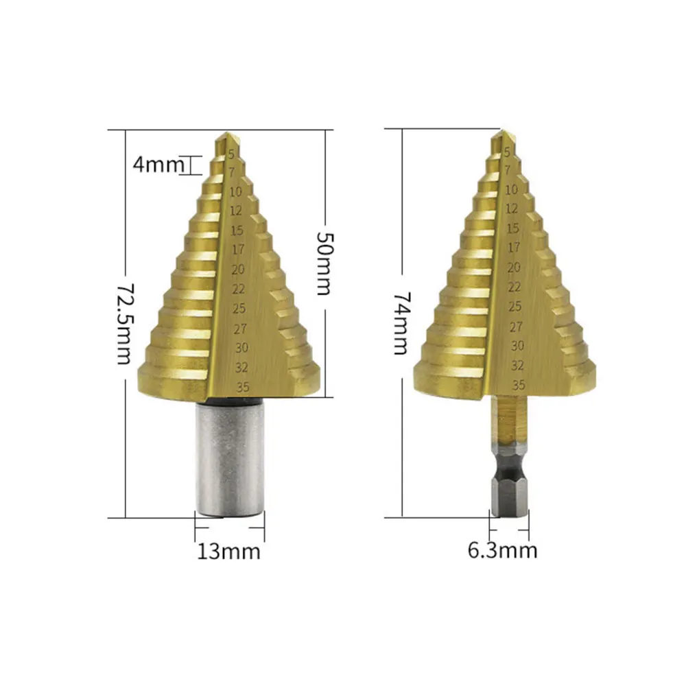 

BINOAX 5-35MM HSS Titanium Core Step Drill Tool 13 Steps Multiple Hole Metals Platic Wood Cone Drill Bits