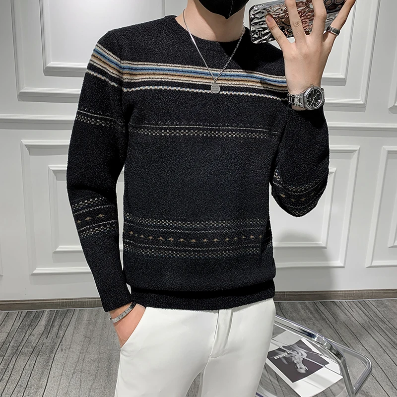 Fashion Striped Men's Sweater Autumn Winter Round Neck Pullover Sweater Casual Slim Knitted Bottom Shirt Sweater Male Clothing
Fashion Striped Men's Sweater Autumn Winter Round Neck Pullover Sweater Casual Slim Knitted Bottom Shirt Sweater Male Clothing