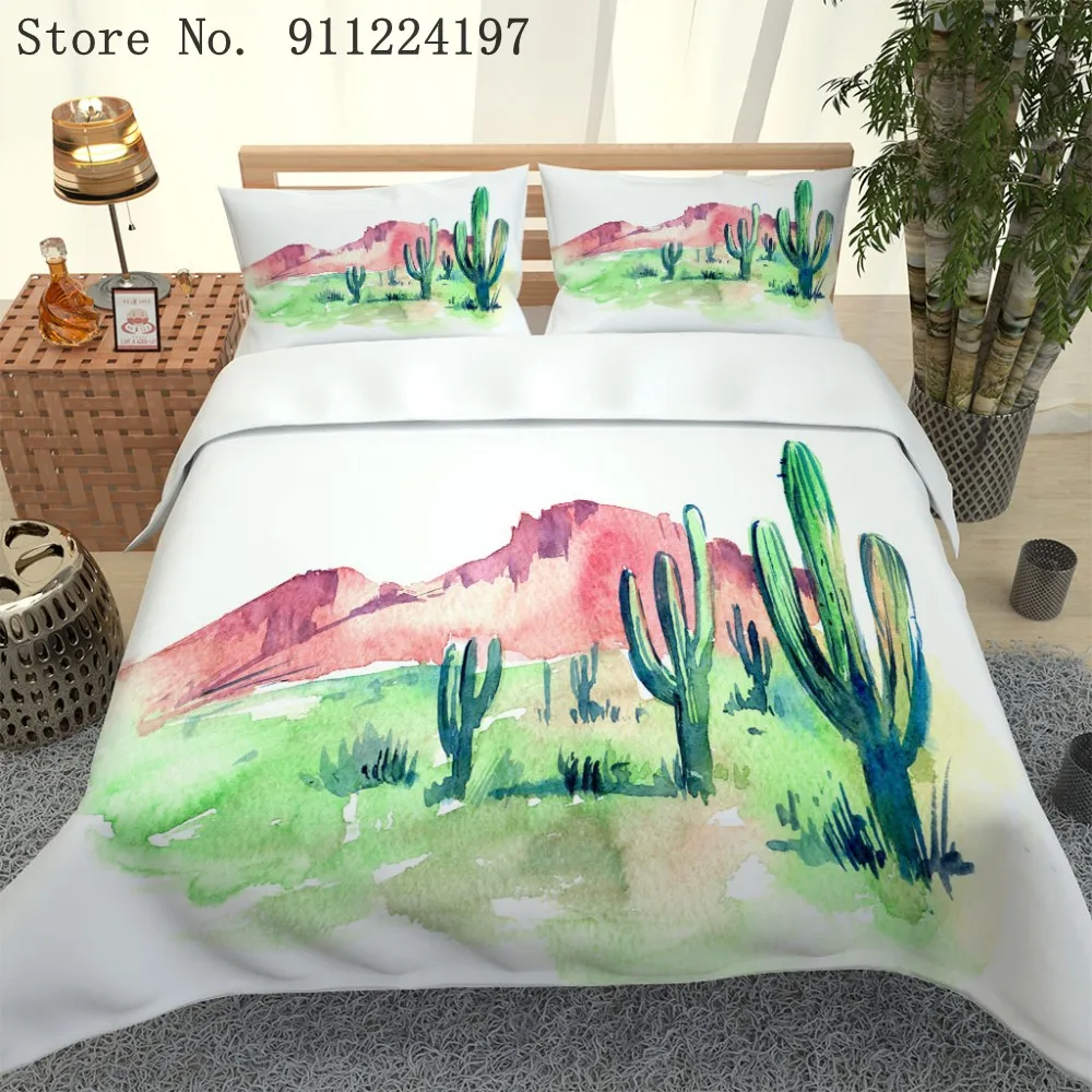 

Landscape Painting Bedding Set Adult Duvet Cover Sets Bedclothes Cactus Bed Linen Single Double Queen King Size Quilt Cover