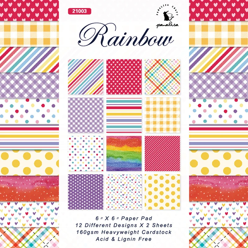 24 sheets 6"X6" Rainbow Patterned Paper Pad Scrapbooking Paper Pack DIY Handmade Craft Supplies Background
24 sheets 6"X6" Rainbow Patterned Paper Pad Scrapbooking Paper Pack DIY Handmade Craft Supplies Background