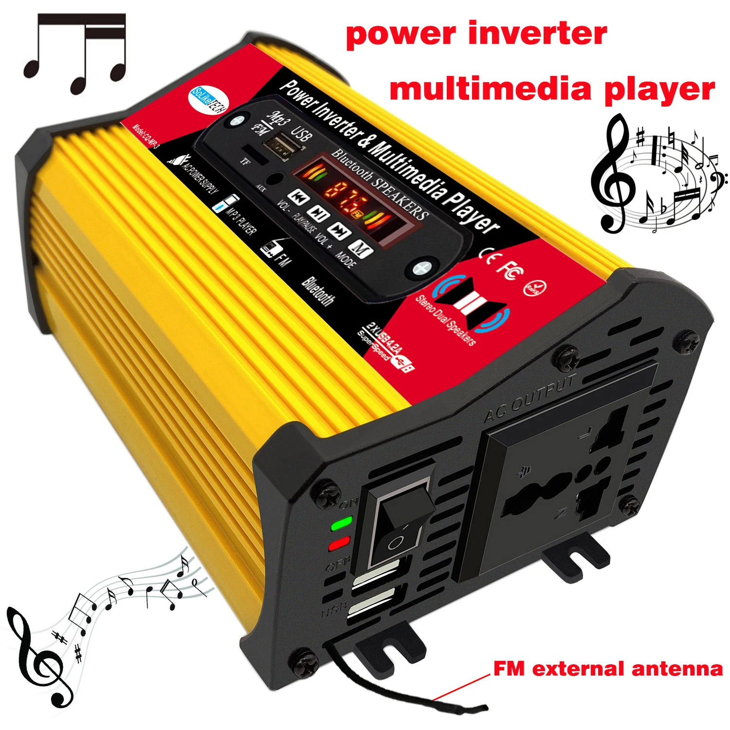 300W Car Power Inverter with multimedia player DC12V to AC220V Car Converter Power inverter with MP3 with 2.4A 2-Port USB and 
300W Car Power Inverter with multimedia player DC12V to AC220V Car Converter Power inverter with MP3 with 2.4A 2-Port USB and