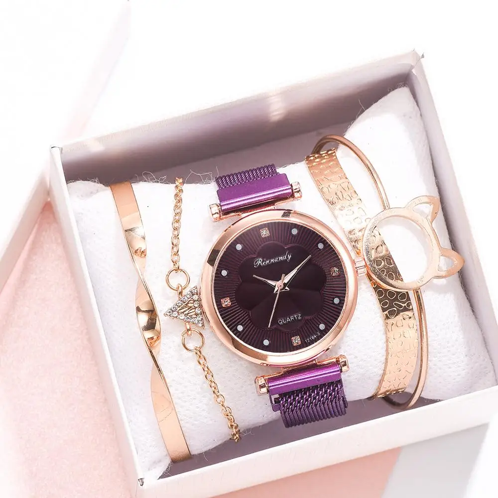 Fashion 5pcs Set Women Watches Luxury Magnet Buckle Flower Rhinestone Watch Ladies Quartz Wrist Watch Bracelet Set Reloj Mujer
Fashion 5pcs Set Women Watches Luxury Magnet Buckle Flower Rhinestone Watch Ladies Quartz Wrist Watch Bracelet Set Reloj Mujer