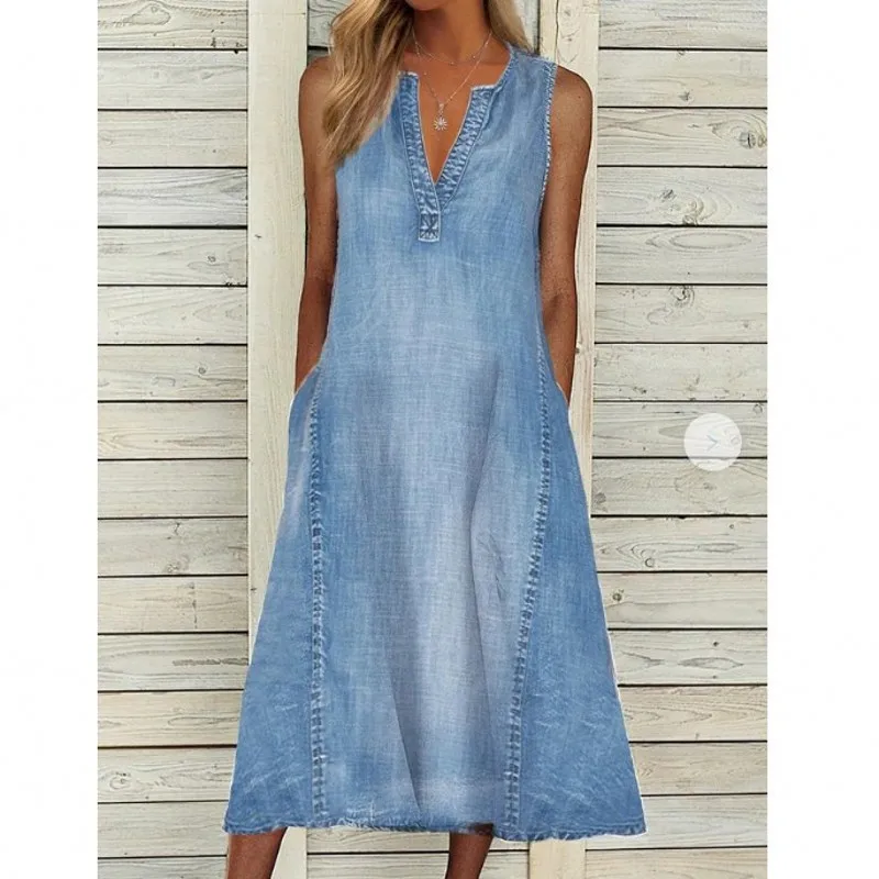 Women Dress Denim African Dress Loose V-Neck Casual Denim African Clothing European American New Blue Women Dresses Summer 2021
Women Dress Denim African Dress Loose V-Neck Casual Denim African Clothing European American New Blue Women Dresses Summer 2021