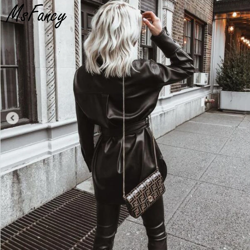 Msfancy Fall Faux Leather Jacket Women 2021 Black Long Wrap Coat Streetwear Ladies Elegant Shirt Coat 
Msfancy Fall Faux Leather Jacket Women 2021 Black Long Wrap Coat Streetwear Ladies Elegant Shirt Coat