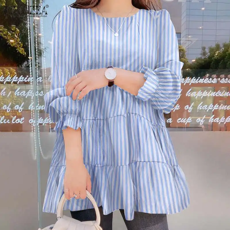 Women Vintage Blouse ZANZEA 2021 Autumn Ruffle A-line Tops Casual Puff Sleeve Tunic Lady Striped Loose Blusa Femme
Women Vintage Blouse ZANZEA 2021 Autumn Ruffle A-line Tops Casual Puff Sleeve Tunic Lady Striped Loose Blusa Femme