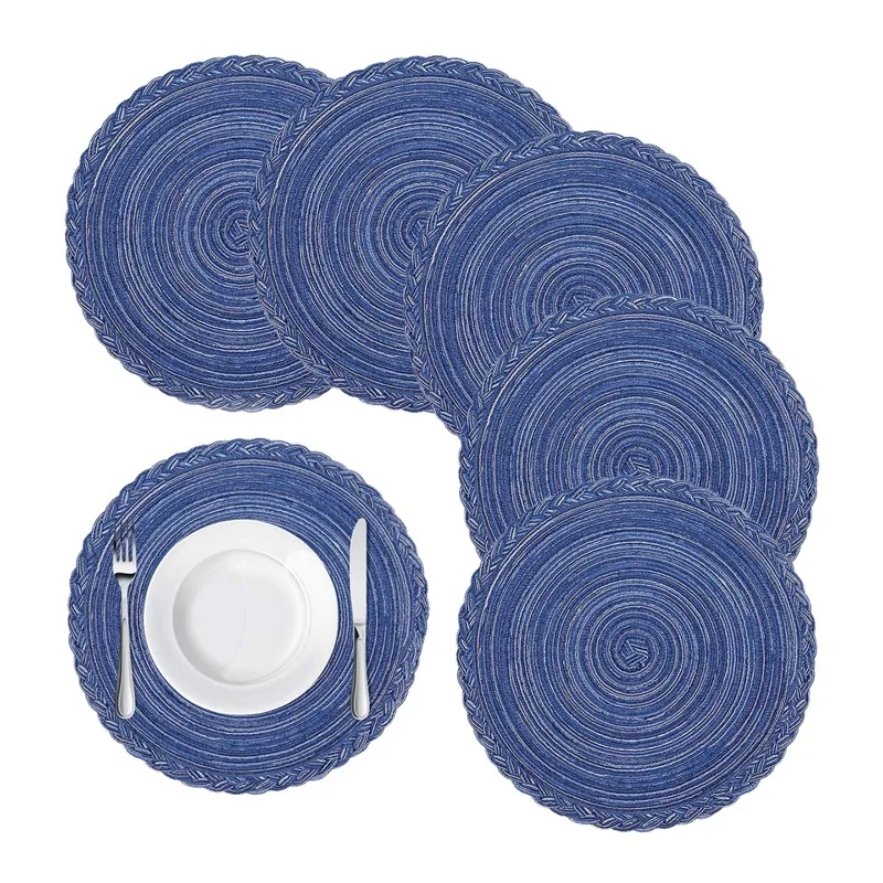 Round Braided Placemats for Dining Table Set of 6 - Woven Heat Resistant Non-Slip Kitchen Table Mats, 36 Diameter, Blue
Round Braided Placemats for Dining Table Set of 6 - Woven Heat Resistant Non-Slip Kitchen Table Mats, 36 Diameter, Blue