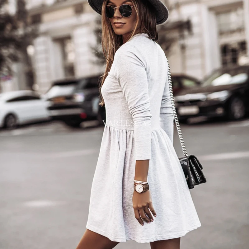 Women Vintage Mini Dress Casual V-neck Long Sleeve Elastic Waist A-line Loose Streetwear Solid Elegant Party Dress Autumn 2020
Women Vintage Mini Dress Casual V-neck Long Sleeve Elastic Waist A-line Loose Streetwear Solid Elegant Party Dress Autumn 2020
