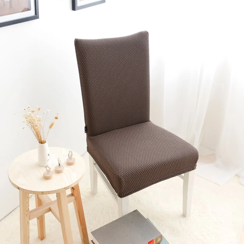 

Elastic High Back Dining Chair Cover Oil Stain-proof Office Stool Cover Solid Color Wedding Funda de silla Small Lingge Material