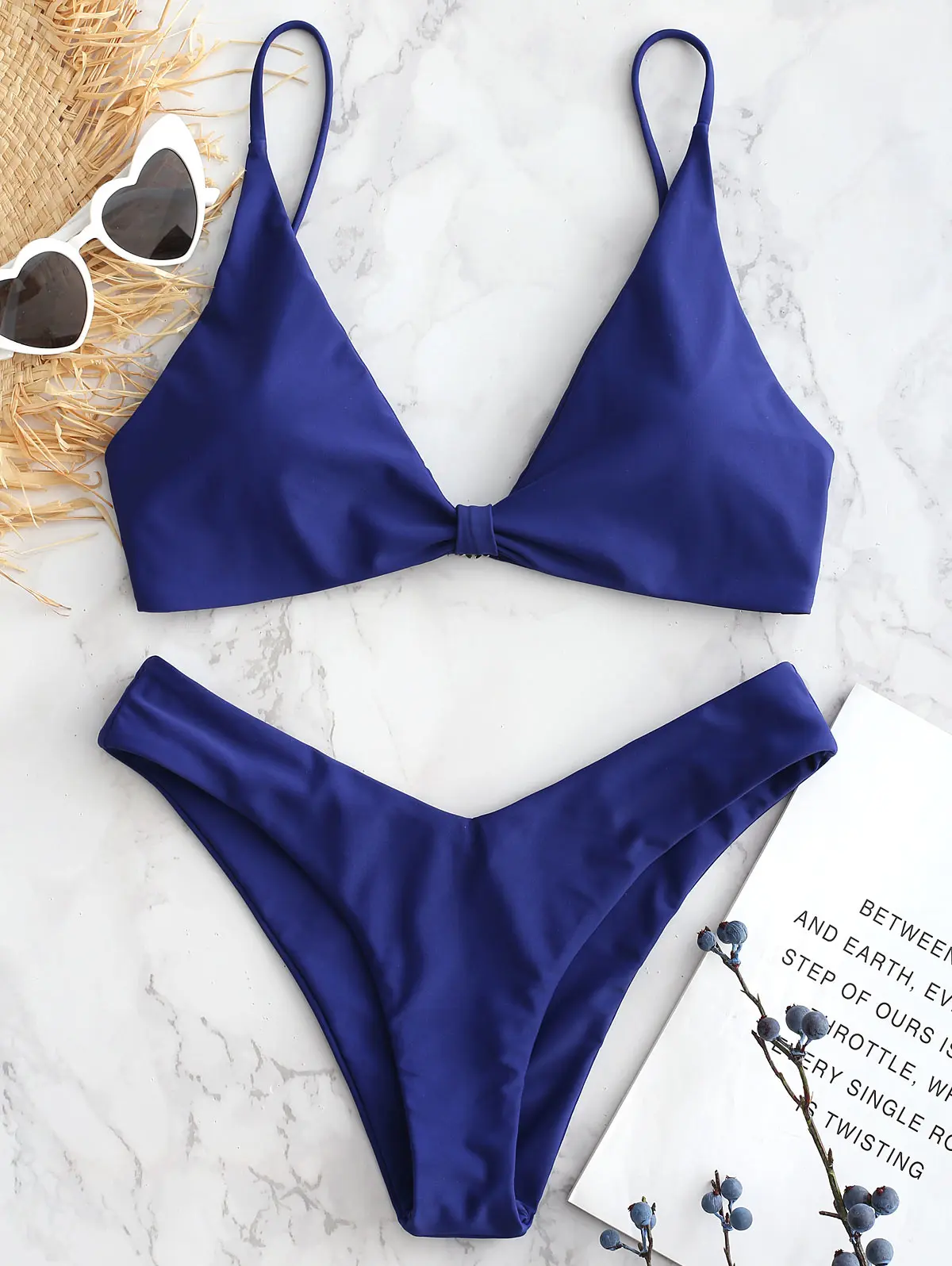 

ZAFUL Knotted Low Rise Cami Bikini Set Women Low Waisted Two Pieces Swimsuit Padded Solid Bathing Suit 2020 Summer Swimwear