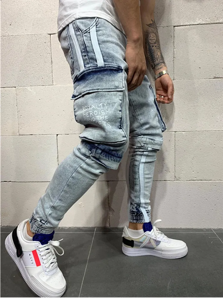 Street wear Ripped Jeans Cargo Pants Men's Skinny Pockets Pencil Pants Classic Jeans Man Slim Denim white Striped Pants S-3XL
Street wear Ripped Jeans Cargo Pants Men's Skinny Pockets Pencil Pants Classic Jeans Man Slim Denim white Striped Pants S-3XL