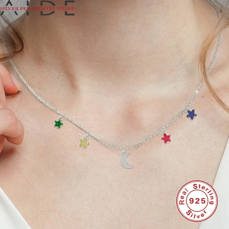 AIDE 925 Sterling Silver Stars Moon Pendant Necklace Jewelry Colorful Zircon Chain Gold Necklace Women Charm Jewelry Naszyjnik
AIDE 925 Sterling Silver Stars Moon Pendant Necklace Jewelry Colorful Zircon Chain Gold Necklace Women Charm Jewelry Naszyjnik