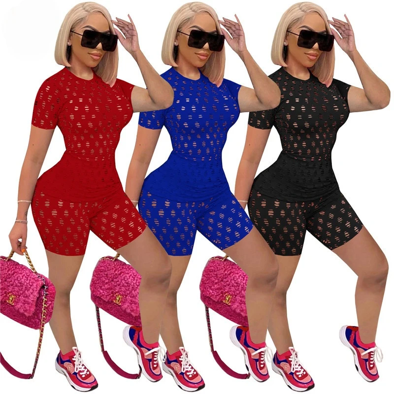 Two Piece Set Women Summer Solid Mesh See Through Hole Tshirt Top and Shorts Sexy Club Outfits Streetwear Wholesale Dropshpping
Two Piece Set Women Summer Solid Mesh See Through Hole Tshirt Top and Shorts Sexy Club Outfits Streetwear Wholesale Dropshpping