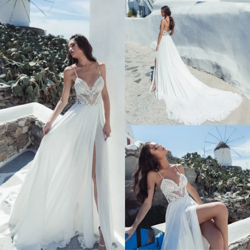 2020 A Line Wedding Dresses Spaghetti Straps High Side Split Lace Appliques Bridal Gowns Backless Sweep Train Wedding Dress
2020 A Line Wedding Dresses Spaghetti Straps High Side Split Lace Appliques Bridal Gowns Backless Sweep Train Wedding Dress