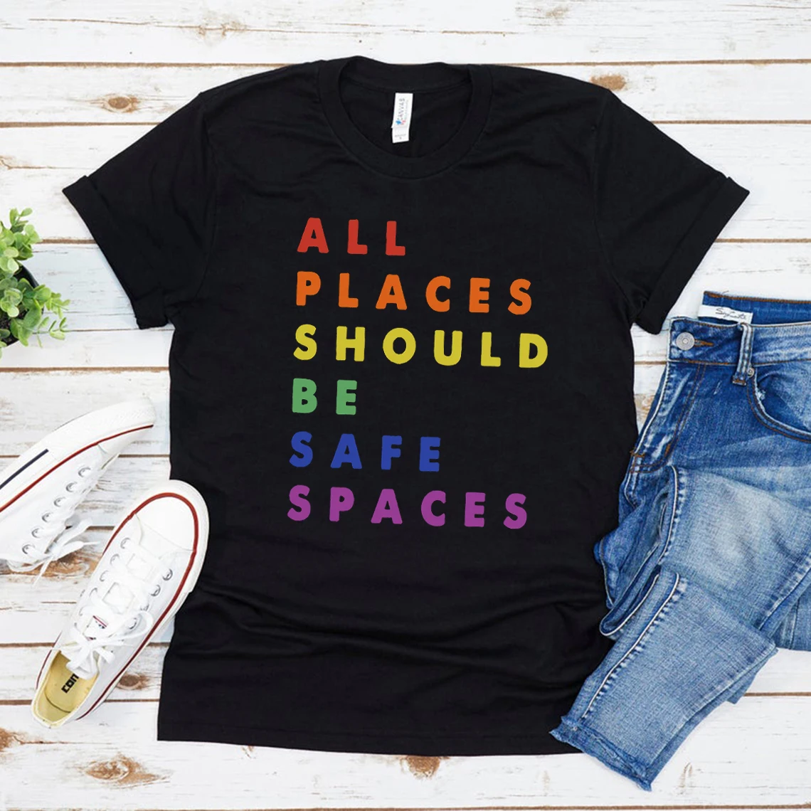 

Gay Pride Shirt LGBT Ally T-Shirt All Places Should Be Safe Spaces Tee Rainbow Lesbian Pride Shirts LGBT Gift Harajuku Tops
