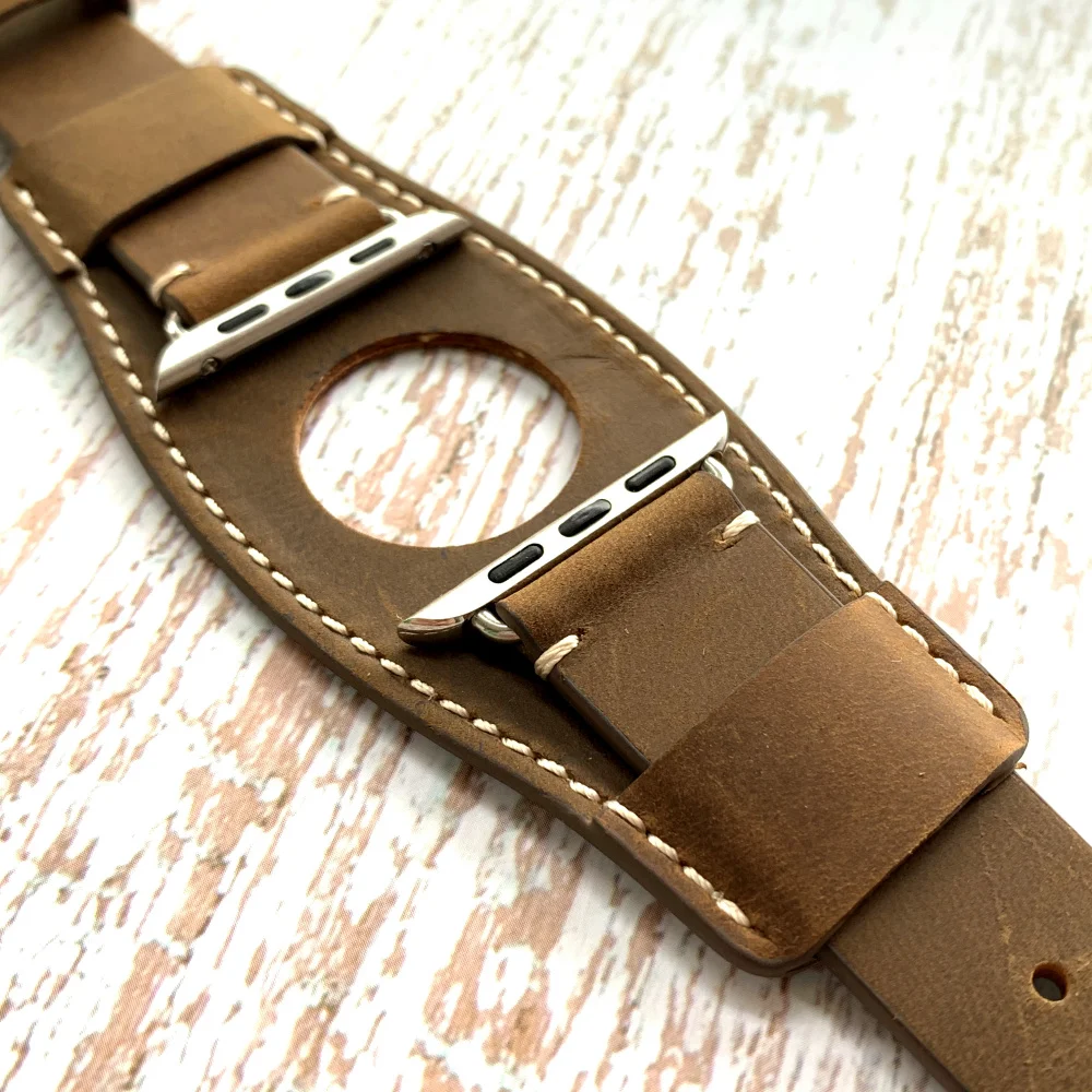 Роскошный панк браслет для Apple Watch 38 мм 42 ремешок из натуральной кожи iWatch 40 44 Серия