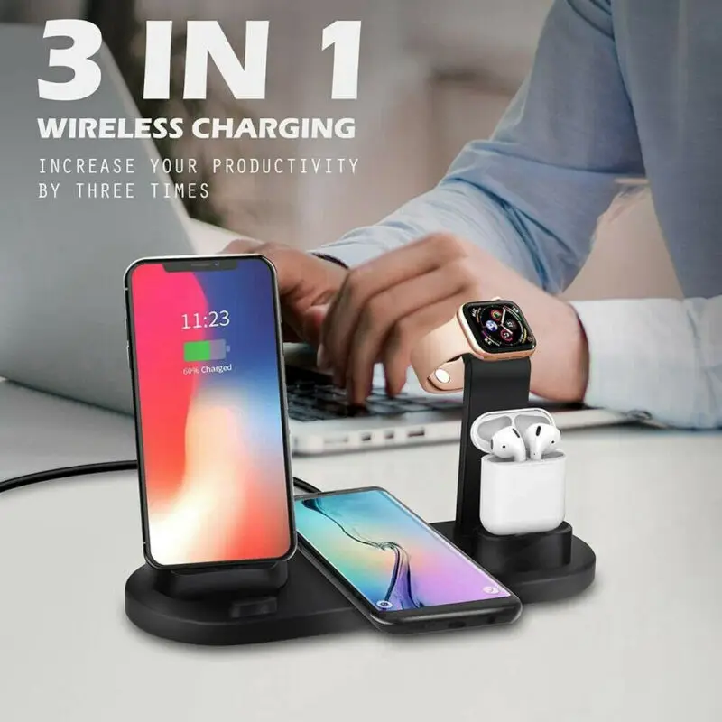 Беспроводная зарядная док станция 3 в 1QI для Apple Watch Airpods iPhone|Аксессуары батарей и
