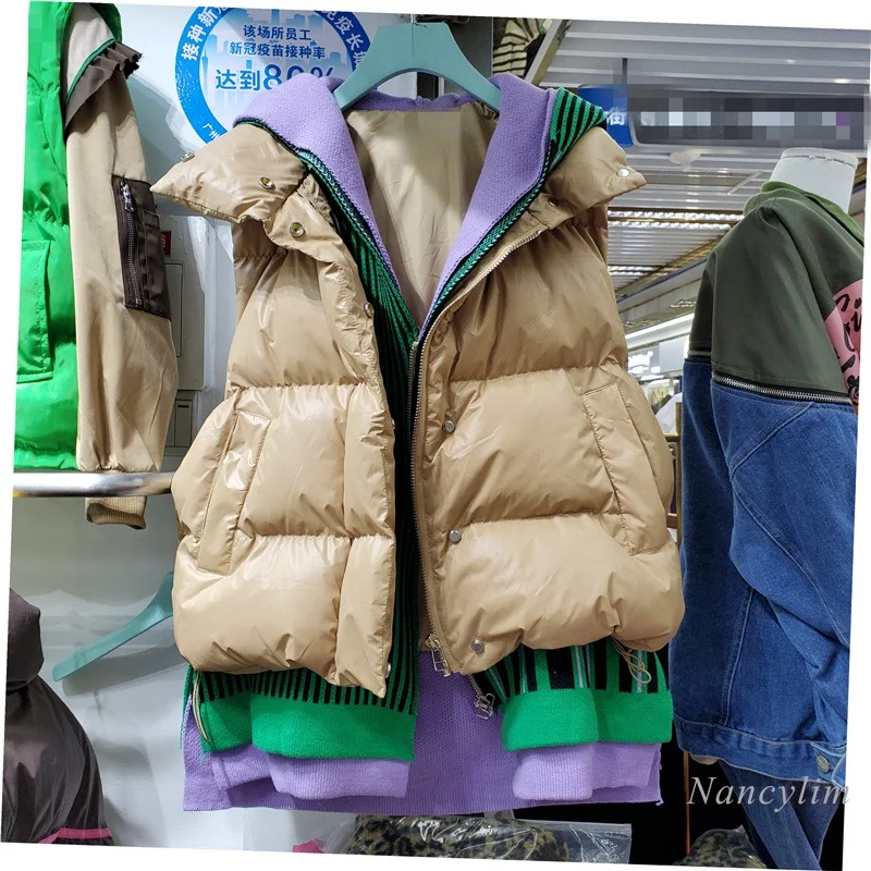 2021 Autumn and Winter Vest Parka Women New Patchwork Knitted Hooded Fake Two Pieces Mid-Length Loose Warm Waistcoats
2021 Autumn and Winter Vest Parka Women New Patchwork Knitted Hooded Fake Two Pieces Mid-Length Loose Warm Waistcoats