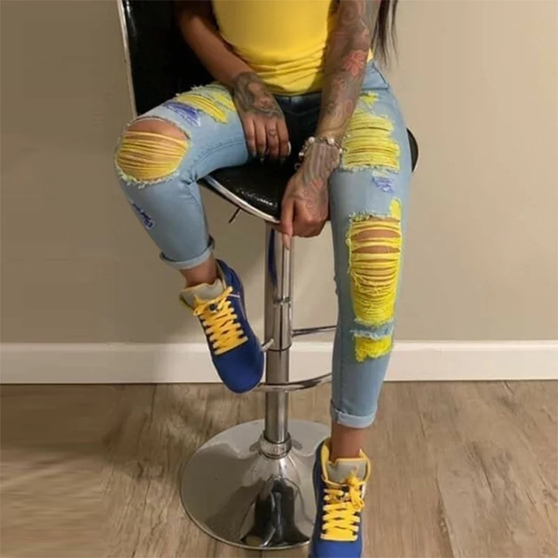 2021 Ripped jeans High Waist Hole Women Trousers Club Outfits Street trendy feet pants light-colored Sexy Hollow out denim Pant
2021 Ripped jeans High Waist Hole Women Trousers Club Outfits Street trendy feet pants light-colored Sexy Hollow out denim Pant