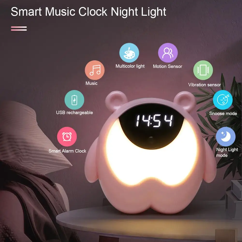 Cute Bear Alarm Clock Night Light RGB Wake Up Light With Music Children's Room Sensor Table Lamp Usb Desk Lamp Kid Gift
Cute Bear Alarm Clock Night Light RGB Wake Up Light With Music Children's Room Sensor Table Lamp Usb Desk Lamp Kid Gift