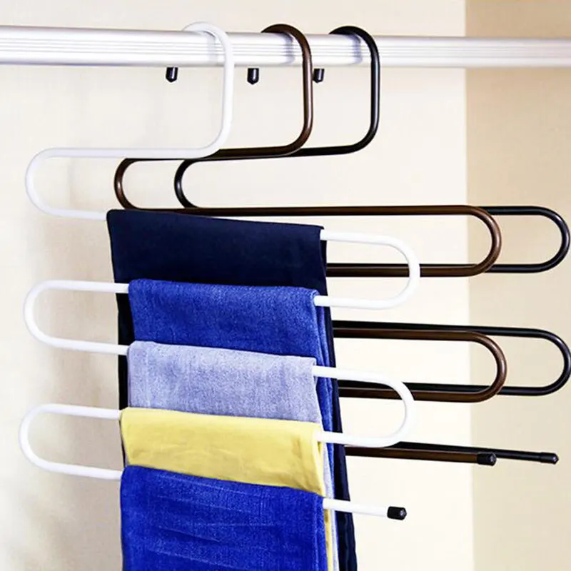 

Stainless Steel Wardrobe Storage S Type Pants Trousers Hanger Multi Layers Clothing Towel Storage Rack Closet Space Saver