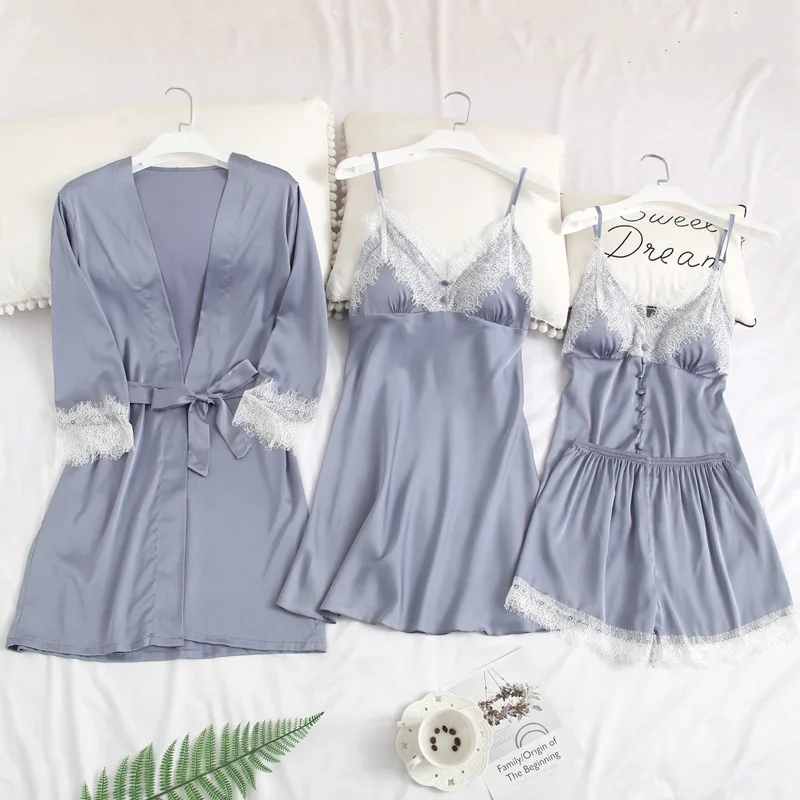 4PCS Pajamas Sleep Set Womens V-Neck Cami Pijama Sexy Bathrobe Kimono Nighty Robe Gown Suit Spring Sleepwear Wear Home
4PCS Pajamas Sleep Set Womens V-Neck Cami Pijama Sexy Bathrobe Kimono Nighty Robe Gown Suit Spring Sleepwear Wear Home