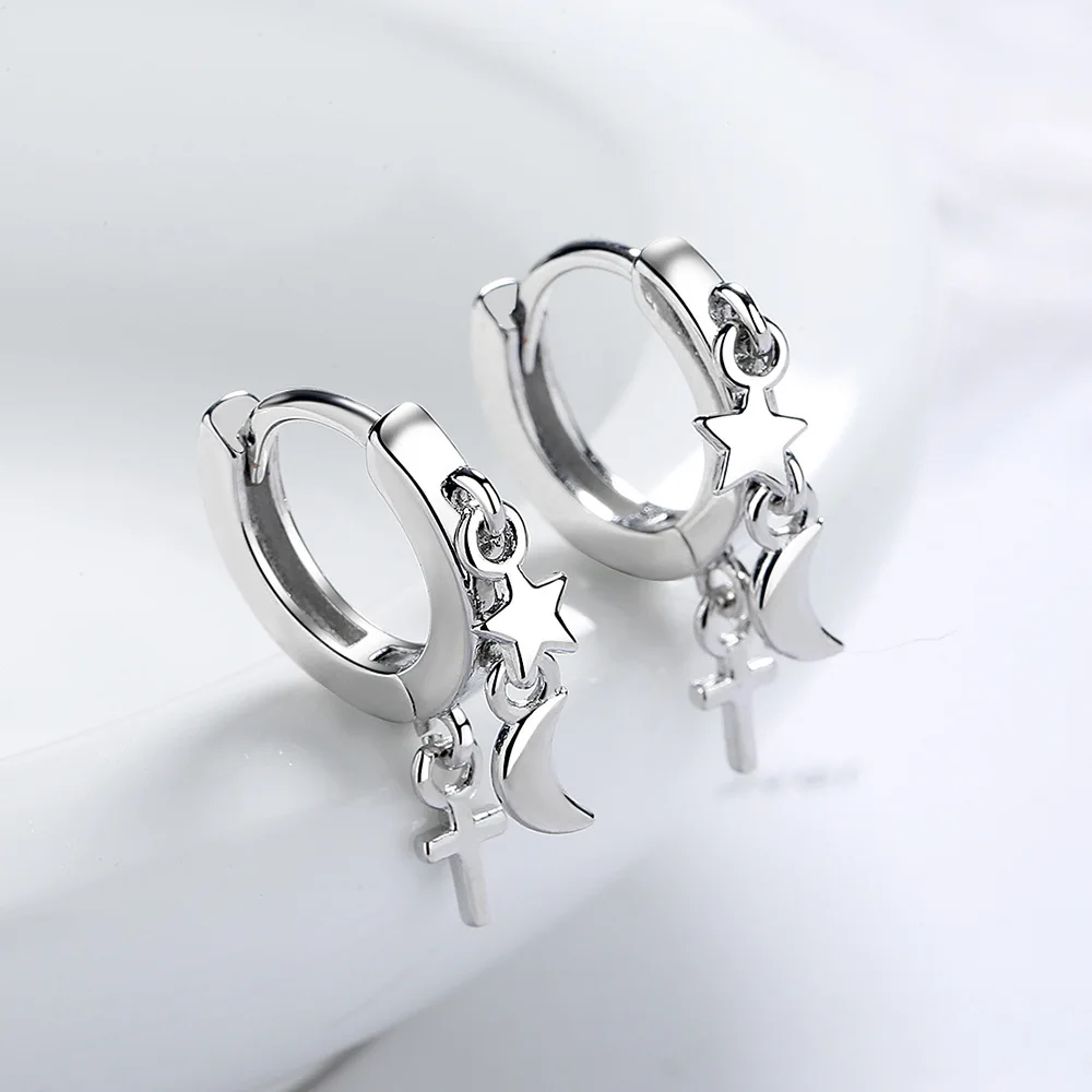 Moon Earring Hoop Minimalist Silver Color Silver Star Cross Moon Small Hoop Earrings Gold Bling Earring Accessories Gift Jewelry
Moon Earring Hoop Minimalist Silver Color Silver Star Cross Moon Small Hoop Earrings Gold Bling Earring Accessories Gift Jewelry