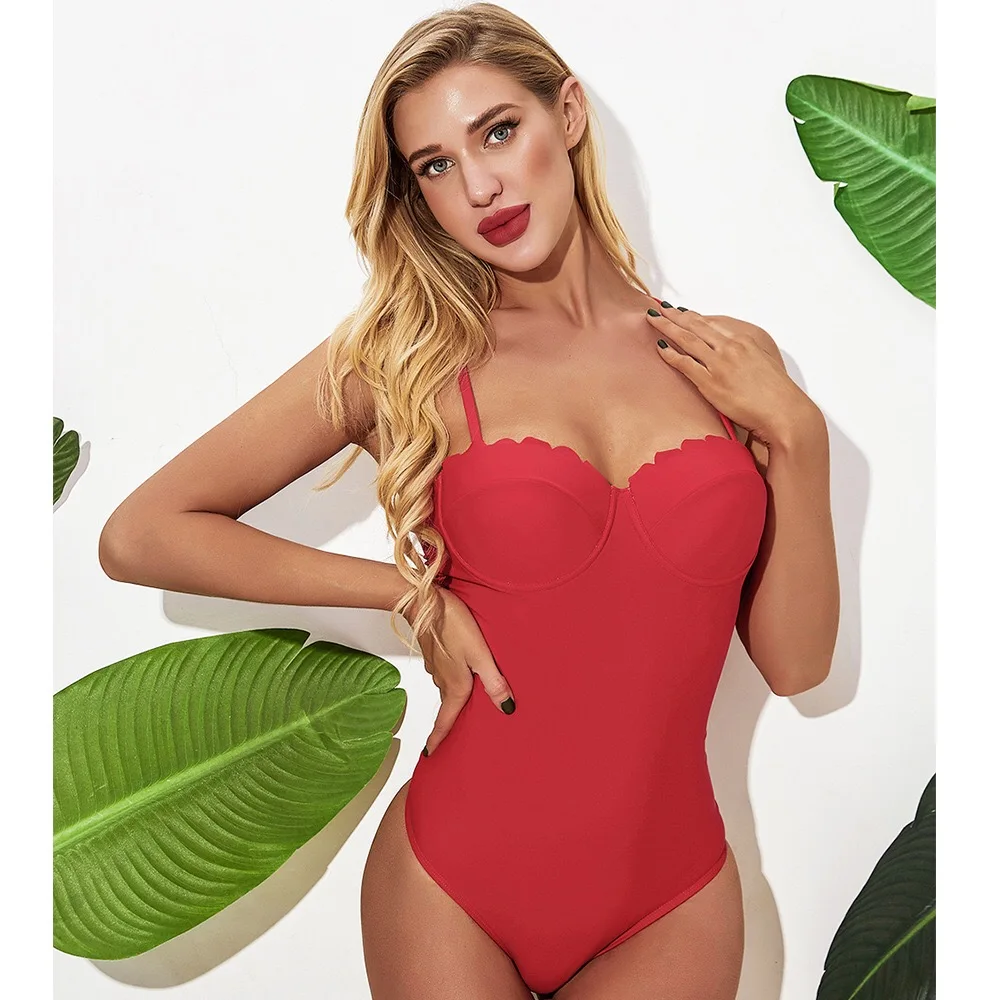 Europe and American New Solid Color One-piece Swimsuit Women's Suspender Skirt Ripple Edge Sexy Slim Slim One-piece Bikini
Europe and American New Solid Color One-piece Swimsuit Women's Suspender Skirt Ripple Edge Sexy Slim Slim One-piece Bikini
