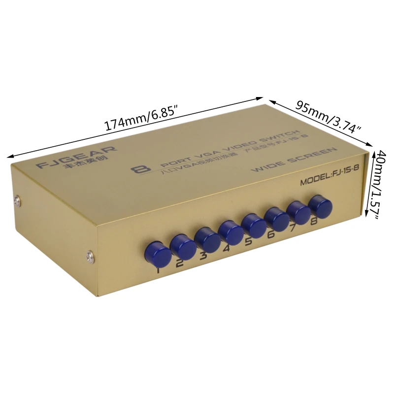 2021 New 8 Port VGA Switch Video Switcher Box 1920*1440 250MHz 8 in 1 out Selector for PC
2021 New 8 Port VGA Switch Video Switcher Box 1920*1440 250MHz 8 in 1 out Selector for PC