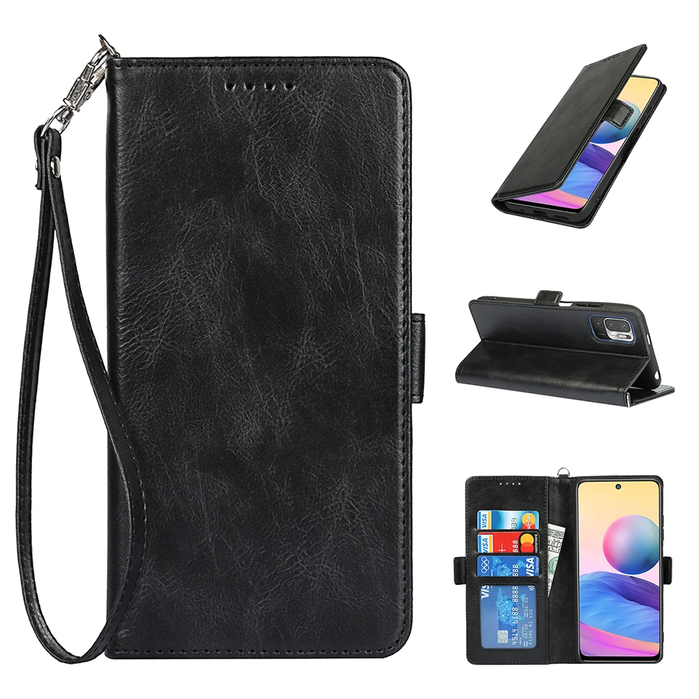 

Роскошный кожаный чехол-кошелек с ремешком на запястье и отделением для карт, флип-кейс для Xiaomi 10T, флип-кейс для Redmi Note 10, флип-кейс для Note 9, 4G, ...