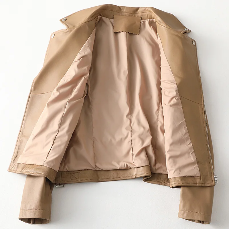 Beige Leather Locomotive Leather Women New 2020 Spring Sheepskin Short Coat Real Sheepskin High Quality Zippers Genuine Leather
Beige Leather Locomotive Leather Women New 2020 Spring Sheepskin Short Coat Real Sheepskin High Quality Zippers Genuine Leather