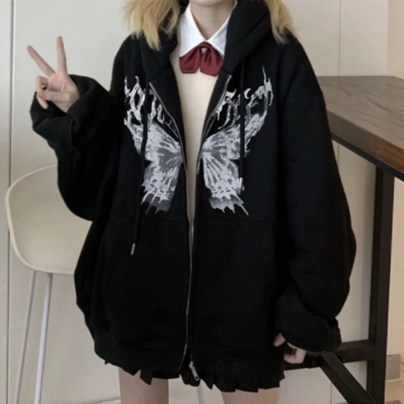 Women Hip Hop Streetwear Hoodies Female Autumn Butterfly Print Punk Zip-up Loose Coats Harajuku Y2k Aesthetic Hooded Sweatshirts
Women Hip Hop Streetwear Hoodies Female Autumn Butterfly Print Punk Zip-up Loose Coats Harajuku Y2k Aesthetic Hooded Sweatshirts