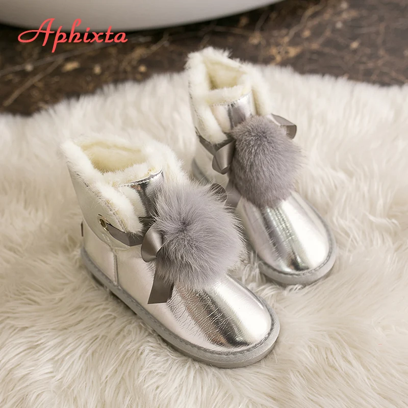 Aphixta/женские зимние ботинки кожаные блестящие водонепроницаемые с натуральным