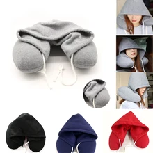 Travel Pillow Hooded U-Shaped Pillow Cushion Car Office Airplane Head Rest Neck Pillow Almohada Noon Break Neck Sleeping Pillows