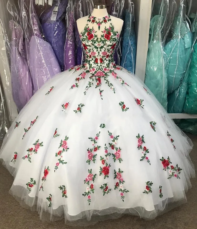 Fabulous White 3D Flowers Ball Gown Quinceanera Prom Dresses Embroidery Sheer Neck Keyhole Sweet 16 Dress Vestidos 15 Anos
Fabulous White 3D Flowers Ball Gown Quinceanera Prom Dresses Embroidery Sheer Neck Keyhole Sweet 16 Dress Vestidos 15 Anos