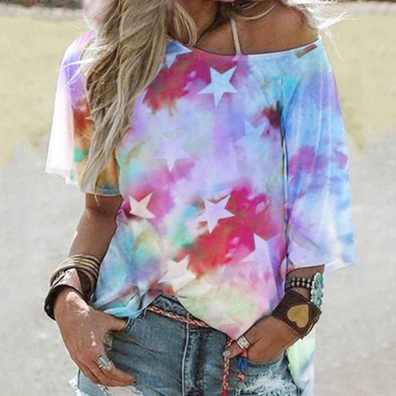 Tie-dye Star Print Ladies Clothing Loose Sleeve Style Short Sleeve Round Neck T-shirt Top Casual Girlfriend Gifts
Tie-dye Star Print Ladies Clothing Loose Sleeve Style Short Sleeve Round Neck T-shirt Top Casual Girlfriend Gifts