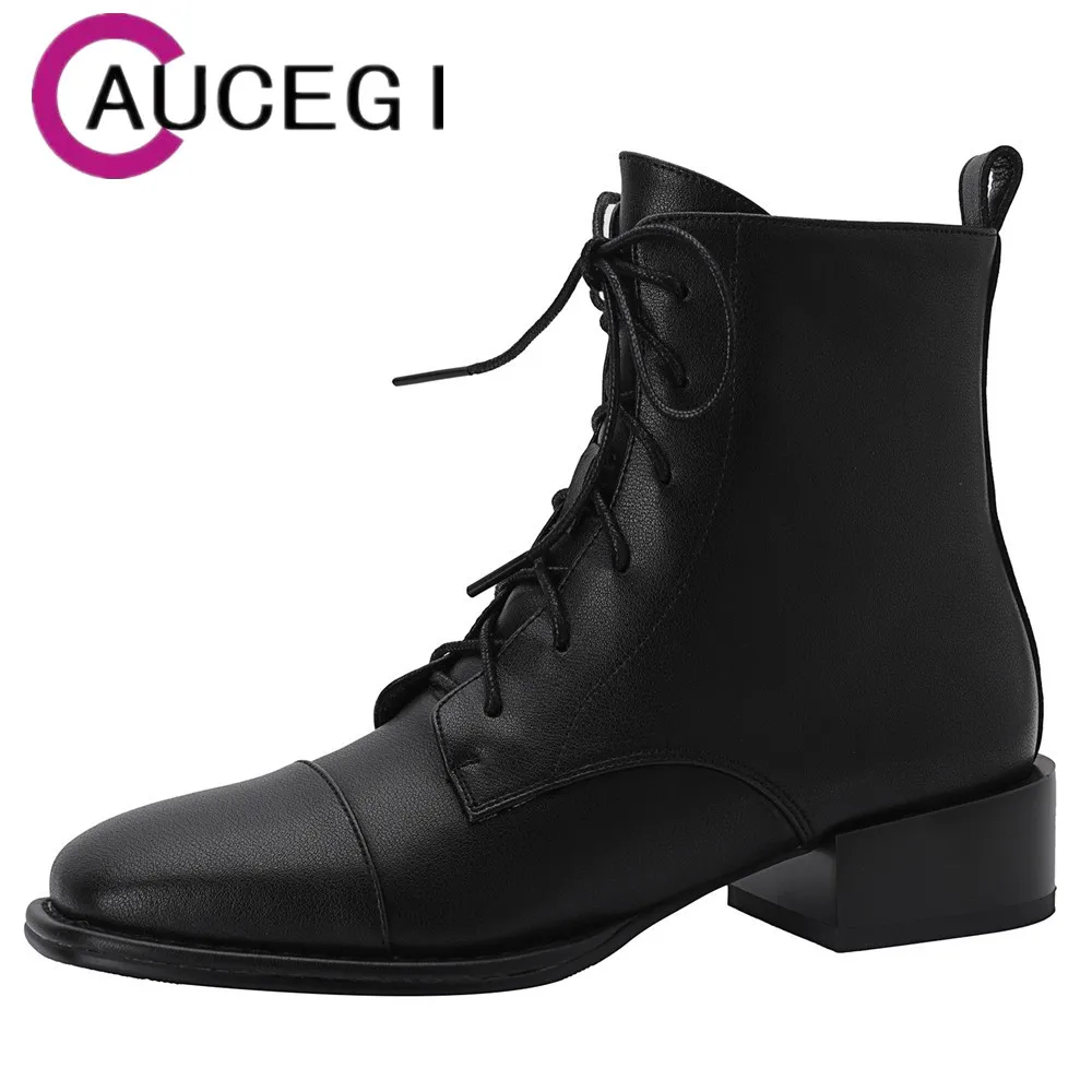 Aucegi New Arrival Women Top Quality Thick Heels Ankle Boots Fashion Square Toe Lace Up Casual Daily Life Shoes Big Size 34-42
Aucegi New Arrival Women Top Quality Thick Heels Ankle Boots Fashion Square Toe Lace Up Casual Daily Life Shoes Big Size 34-42