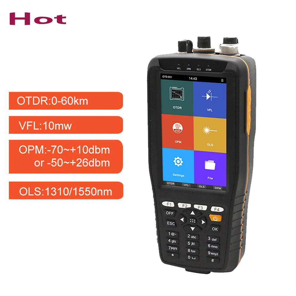 4 Inch Screen OTDR Optical Time Domain Reflectometer 1310 1550nm Built-in 10mw VFL OPM OLS Visual Fault Location
4 Inch Screen OTDR Optical Time Domain Reflectometer 1310 1550nm Built-in 10mw VFL OPM OLS Visual Fault Location