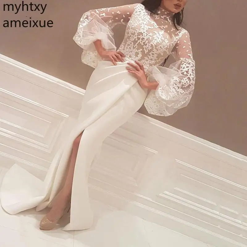 New Plus Size High Neck Long Sleeve White Evening Dresses 2021 Slit Sexy Muslim Dress Dubai Kaftan Cheap Gowns Robe De Soiree
New Plus Size High Neck Long Sleeve White Evening Dresses 2021 Slit Sexy Muslim Dress Dubai Kaftan Cheap Gowns Robe De Soiree