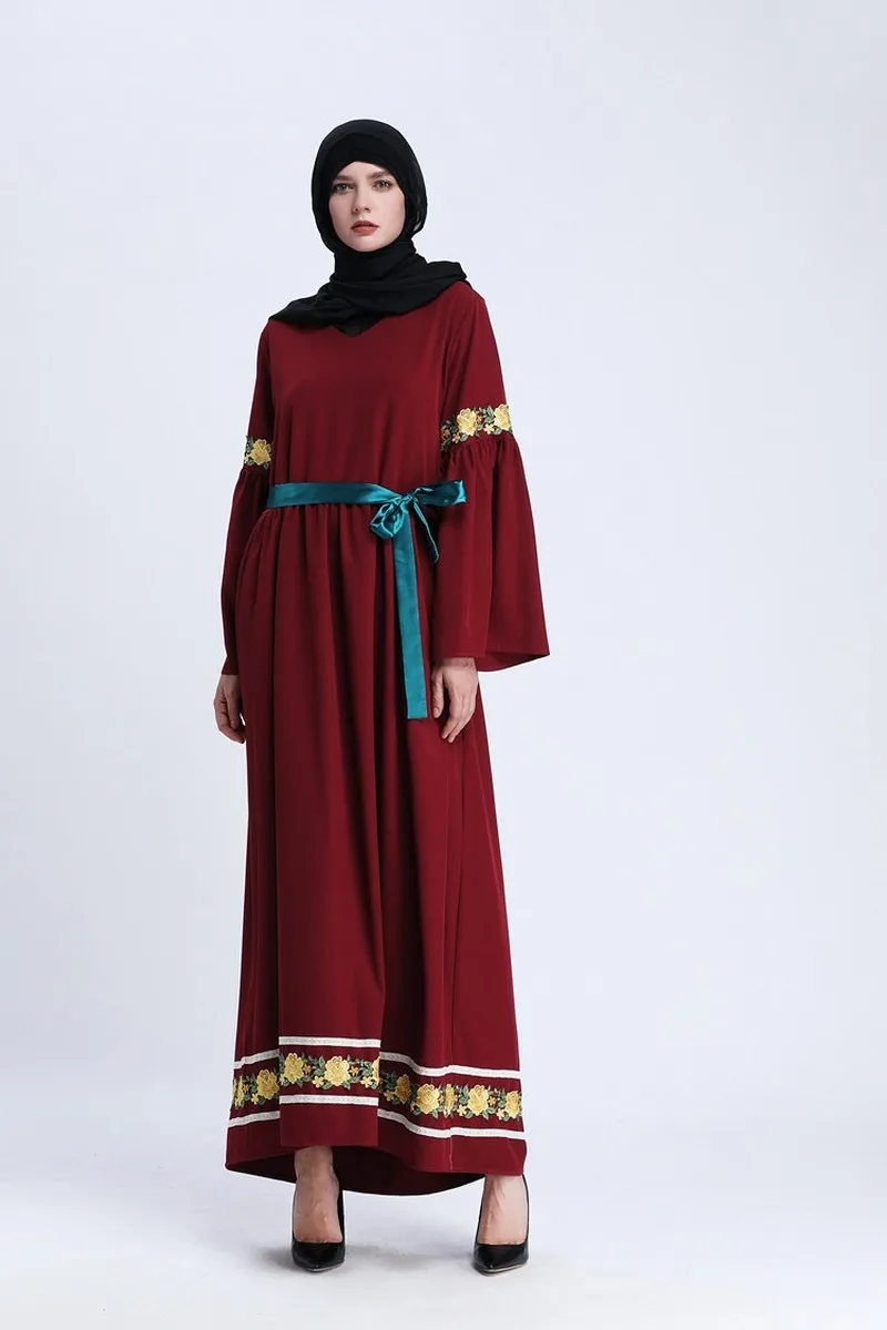 Турецкое мусульманское длинное платье в Дубае для женщин с цветочным принтом на