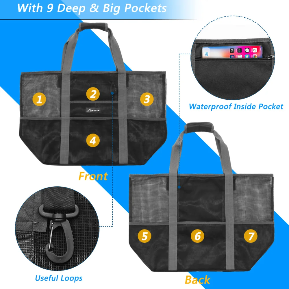 MOVTOTOP Beach Bag Extra Large Lightweight Mesh Tote Bag Portable Foldable Carry Tote Bag with Many Pockets for Family Beach Vac
MOVTOTOP Beach Bag Extra Large Lightweight Mesh Tote Bag Portable Foldable Carry Tote Bag with Many Pockets for Family Beach Vac