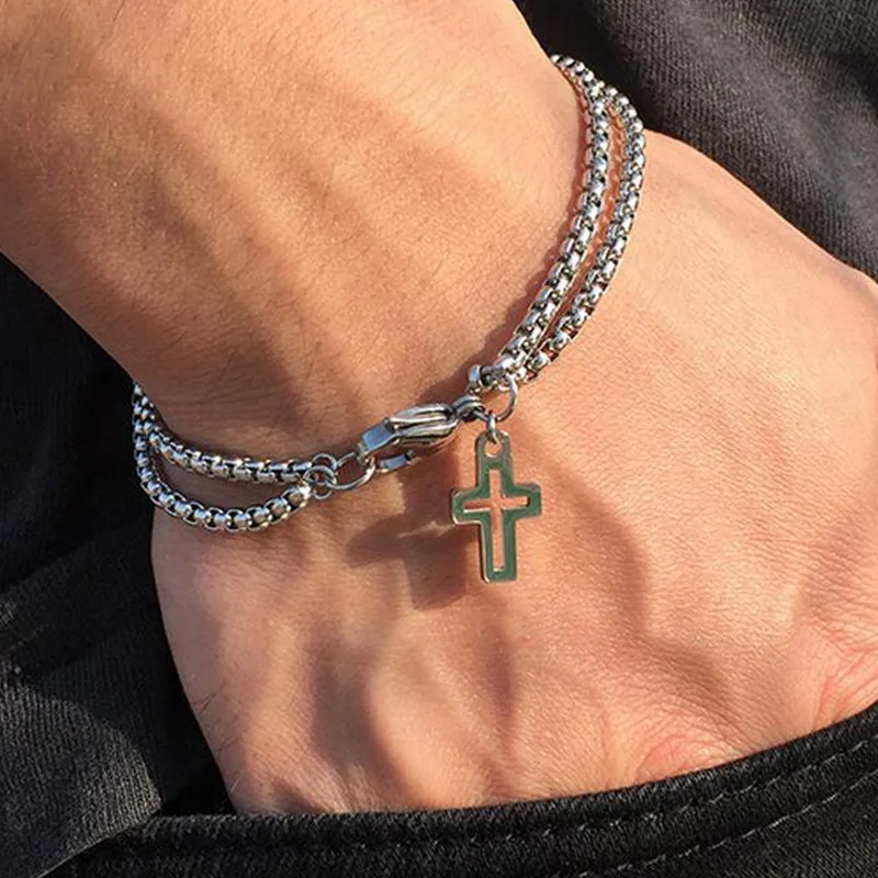 New Hot Double Strand Rolo Chain with Cross Charms Bracelet for Men Stainless Steel Lobster Claw Clasp Closure
New Hot Double Strand Rolo Chain with Cross Charms Bracelet for Men Stainless Steel Lobster Claw Clasp Closure