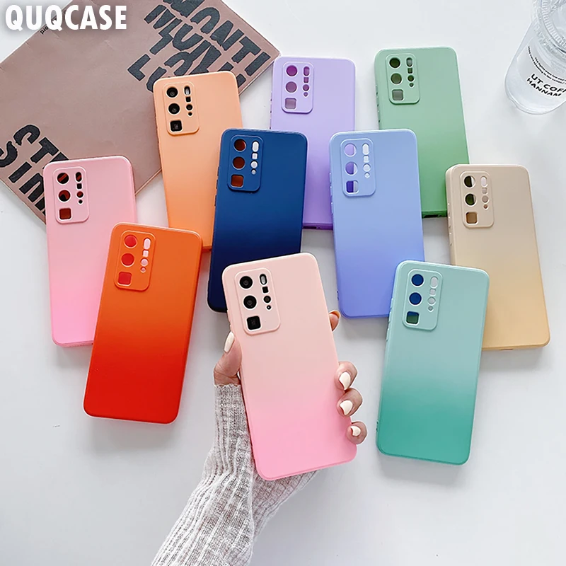 Gradient Candy Color Liquid Silicone Case For Huawei P30 Pro P40 Mate 30 P 40 Nova 8 7 P30Pro Honor 50 V30 Shockproof Soft Cover | Мобильные