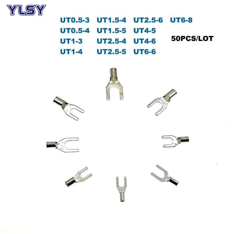 50Pcs Fork Cold Press Non-insulated Terminal UT0.5-3~UT6-8 Electric Naked Crimp Terminals Wire Cable Connector 0.5~6mm2 22-10AWG
50Pcs Fork Cold Press Non-insulated Terminal UT0.5-3~UT6-8 Electric Naked Crimp Terminals Wire Cable Connector 0.5~6mm2 22-10AWG