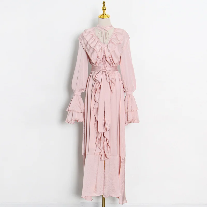 SeeBeautiful Ruffles Spliced Irregular Loose Dress V-neck Long Sleeve Single Breasted Belt Autumn 2021 New Fashion G675 
SeeBeautiful Ruffles Spliced Irregular Loose Dress V-neck Long Sleeve Single Breasted Belt Autumn 2021 New Fashion G675